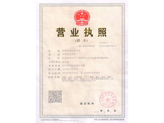 天成電纜營(yíng)業(yè)執(zhí)照